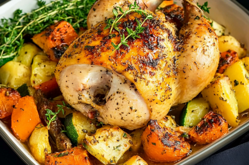 Roasted Cornish Hen with Seasoned Veggies